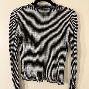 Zara Black and White Striped Knit Mock Neck